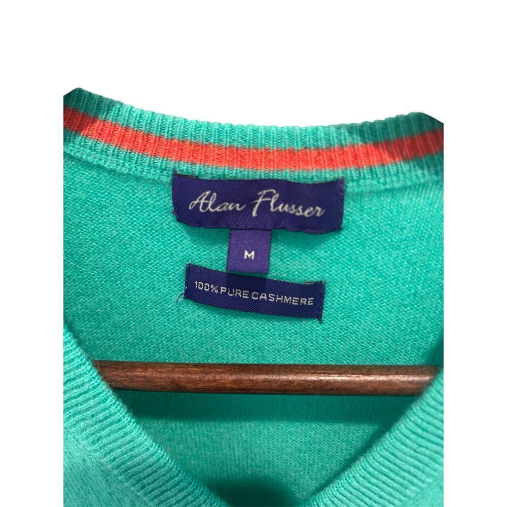 Alan Flusser Men’s 100% Cashmere V Neck Sweater Size M Teal Luxury Knit - Picture 2 of 8